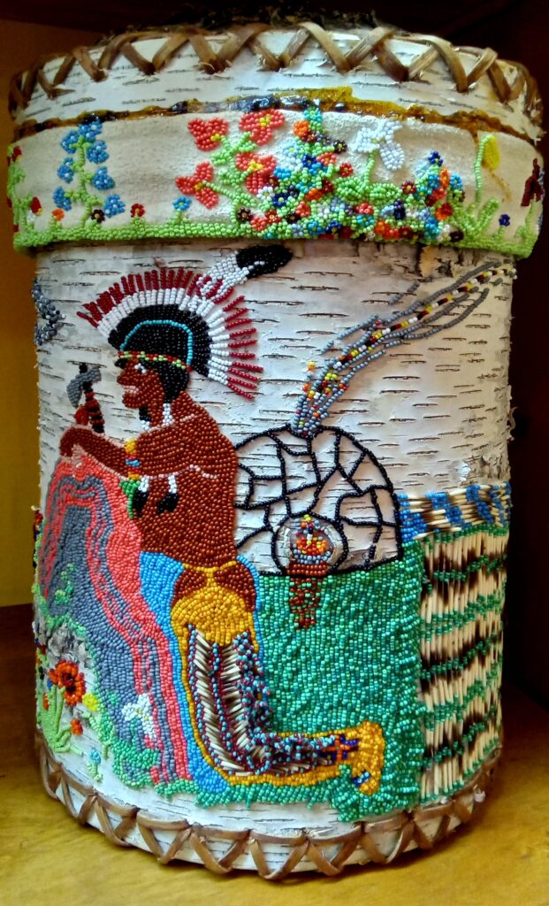 Spirit of the Chippewa. Handmade Beaded Birch Basket