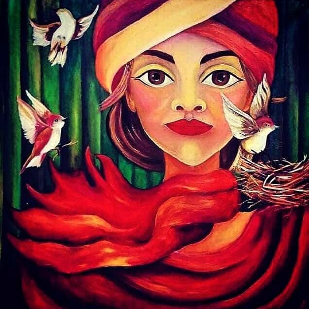 Turban Lady with Birds