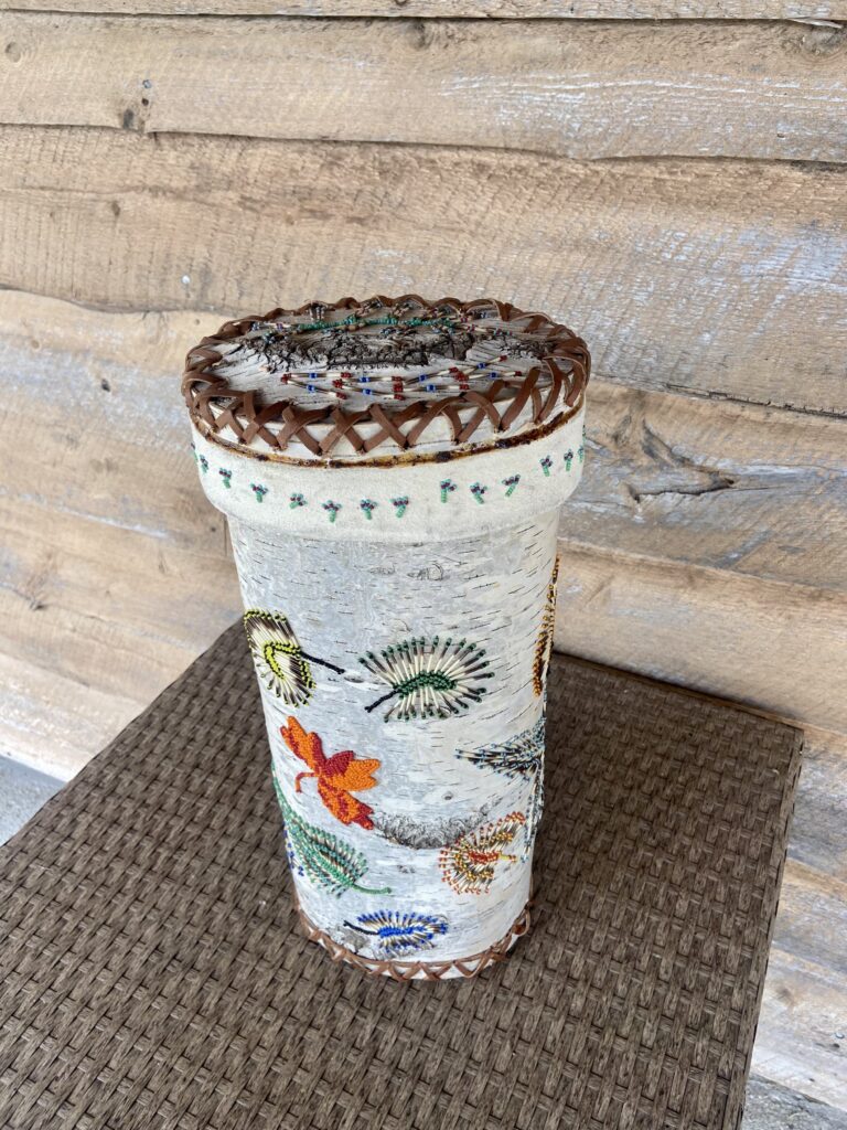 Autumn Beaded, Handwoven Birch Box Basket