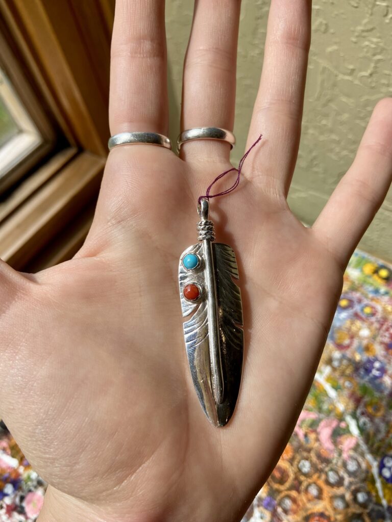 925 Silver Pendant with Turquoise and Coral